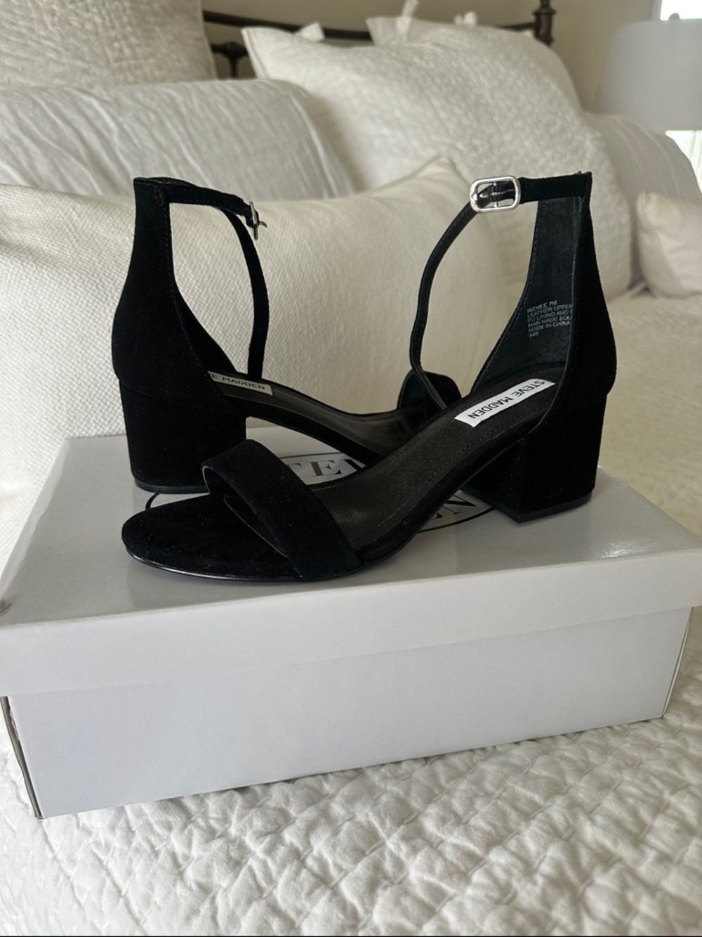 Steve Madden Black Suede Block Heel Ankle Strap Sandals